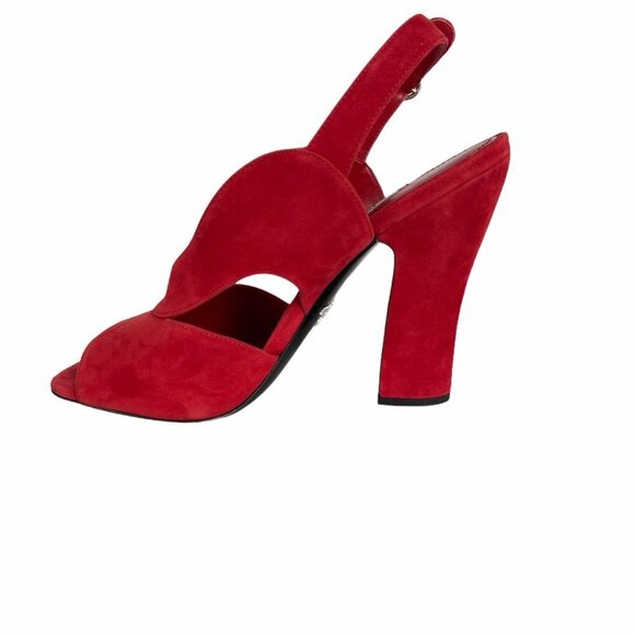 Prada Collection 1X890L Comoscio Women's Red Suede High Heel Pumps Shoes - Picture 1 of 13
